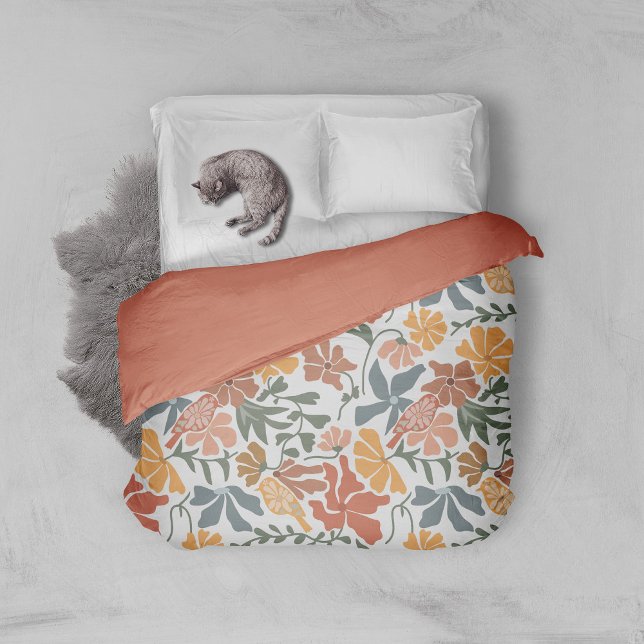 Abstract Floral & Birds Mid Century Modern Pattern Duvet Cover (Abstract Floral & Birds Mid Century Modern Pattern Duvet Cover)