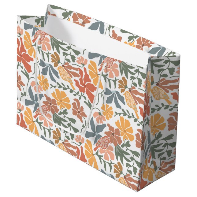 Abstract Floral & Birds Mid Century Modern Pattern Large Gift Bag (Front Angled)