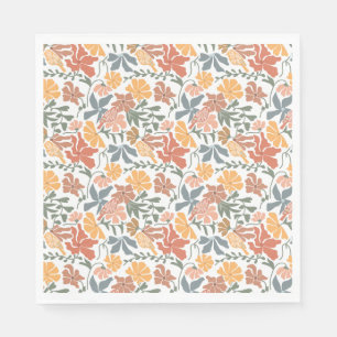 Abstract Floral & Birds Mid Century Modern Pattern Napkins