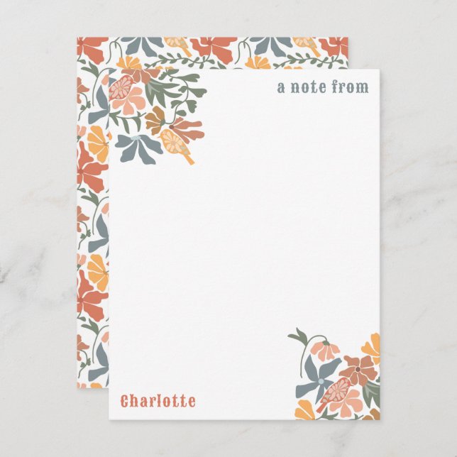 Abstract Floral & Birds Mid Century Modern Pattern Note Card (Front/Back)