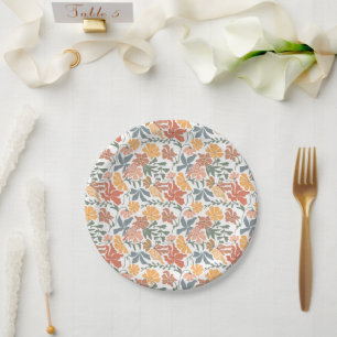 Abstract Floral & Birds Mid Century Modern Pattern Paper Plates