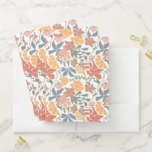 Abstract Floral & Birds Mid Century Modern Pattern Pocket Folder