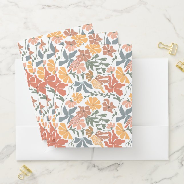 Abstract Floral & Birds Mid Century Modern Pattern Pocket Folder (In Situ)