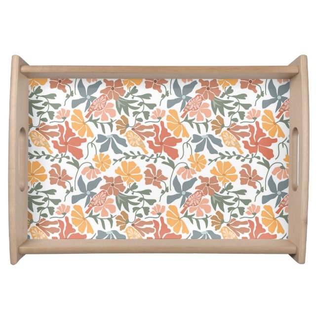 Abstract Floral & Birds Mid Century Modern Pattern Serving Tray (Front)