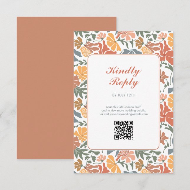 Abstract Floral & Birds Mid Century Modern Wedding Enclosure Card (Front/Back)