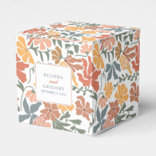 Abstract Floral & Birds Mid Century Modern Wedding Favor Boxes