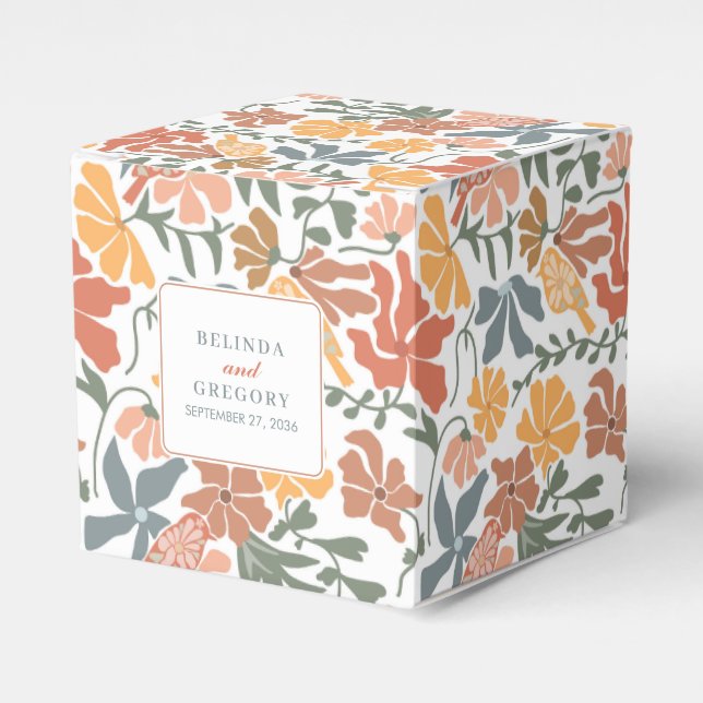 Abstract Floral & Birds Mid Century Modern Wedding Favor Boxes (Front Side)