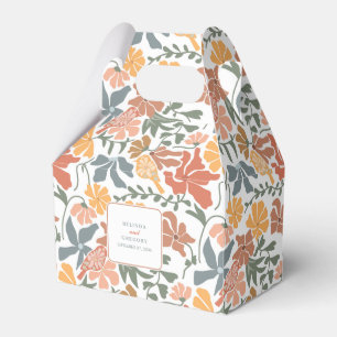 Abstract Floral & Birds Mid Century Modern Wedding Favor Boxes