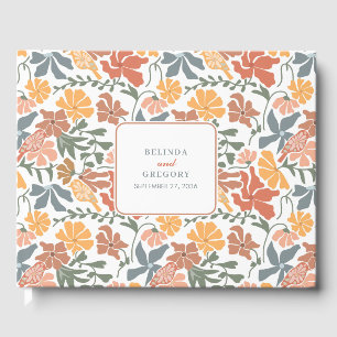 Abstract Floral & Birds Mid Century Modern Wedding Guest Book