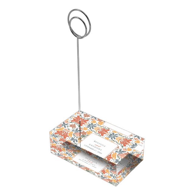 Abstract Floral & Birds Mid Century Modern Wedding Place Card Holder (Corner)