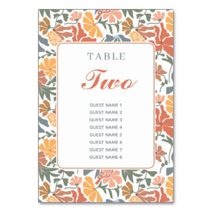 Abstract Floral & Birds Mid Century Modern Wedding Table Number