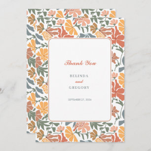 Abstract Floral & Birds Mid Century Modern Wedding Thank You Card