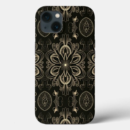 Abstract Floral Black And Gold iPhone 13 Case