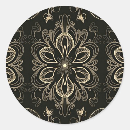 Abstract Floral Black And Gold   Classic Round Sticker