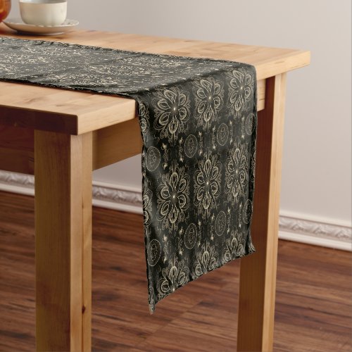 Abstract Floral Black And Gold    Medium Table Runner