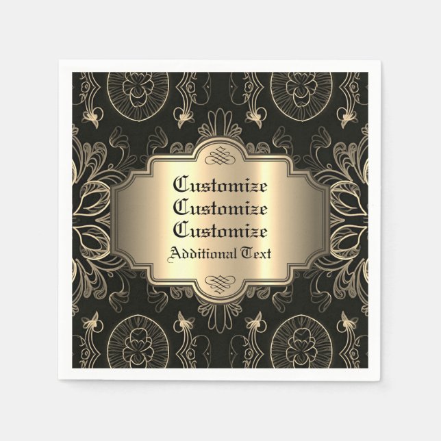 Abstract Floral Black And Gold   Napkins (Front)
