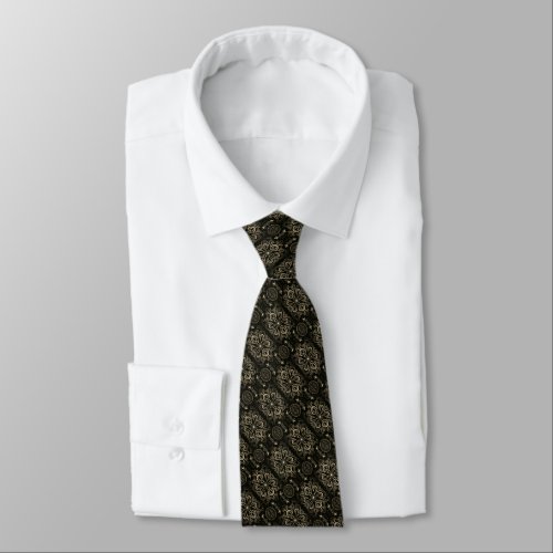 Abstract Floral Black And Gold Neck Tie