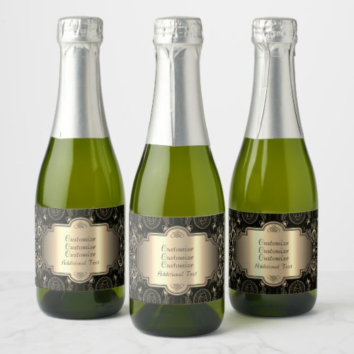 Abstract Floral Black And Gold   Sparkling Wine Label
