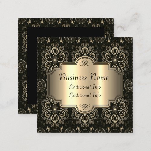 Abstract Floral Black And Gold Square Business Card