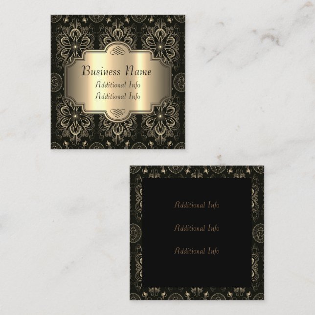 Abstract Floral Black And Gold Square Business Card (Front/Back)
