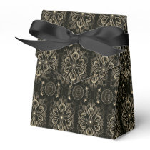 Abstract Floral Black And Gold Tent Favor Boxes