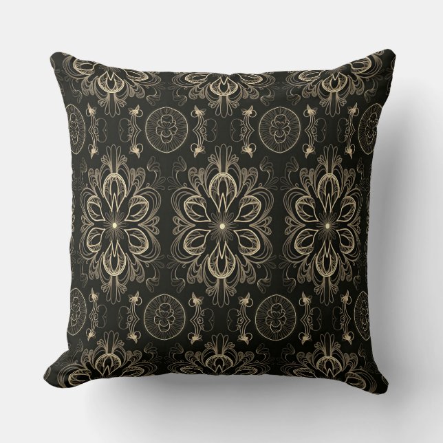 Abstract Floral Black And Gold   Throw Pillow (Front)