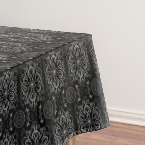 Abstract Floral Black And Gray Tablecloth