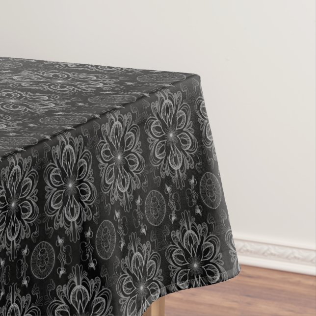 Abstract Floral Black And Gray Tablecloth (In Situ)