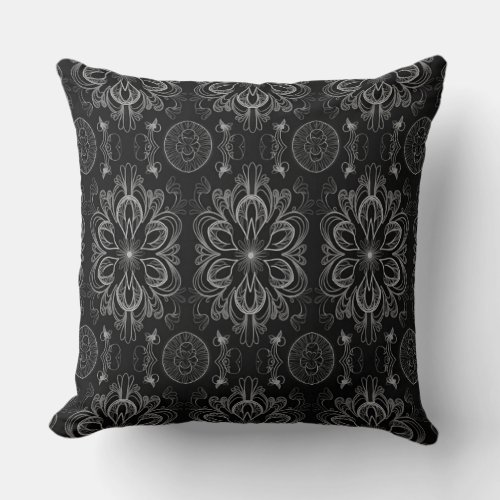 Abstract Floral Black And Gray Throw Pillow