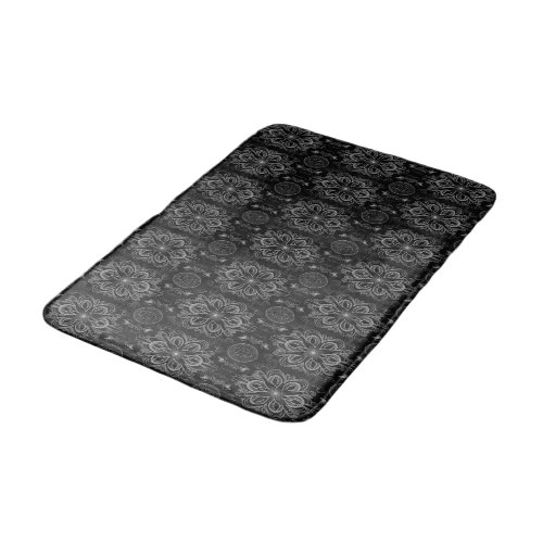 Abstract Floral Black And Silver Bath Mat