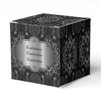 Abstract Floral Black And Silver Cube Favor Boxes