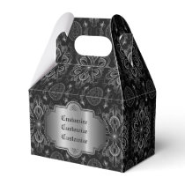 Abstract Floral Black And Silver Gable Favor Boxes