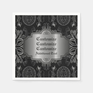 Abstract Floral Black And Silver Napkins