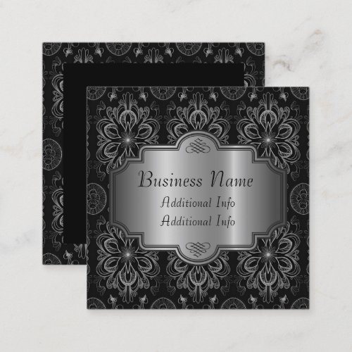 Abstract Floral Black And Silver Square Business Card