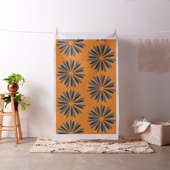 Abstract Floral Black Gray Orange Pattern Fabric (In Situ)