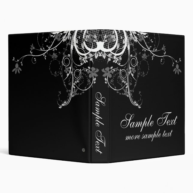 Abstract Floral Black & White 3 Ring Binder (Background)