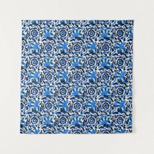 Abstract floral,  blue,  black and beige fashion t tapestry
