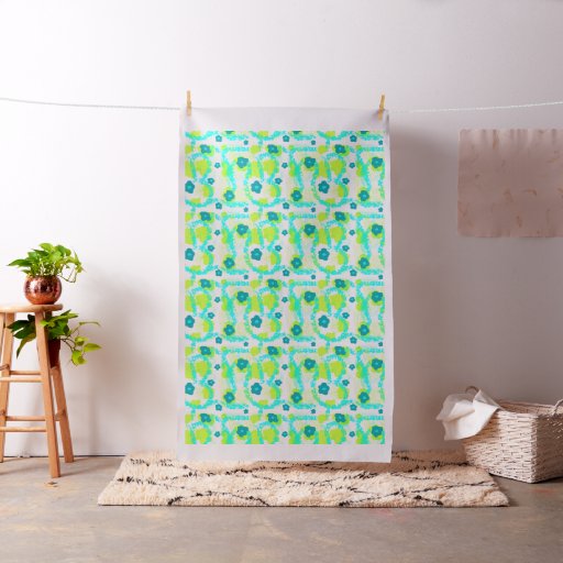 Abstract Floral Blue Green Big Pattern Fabric