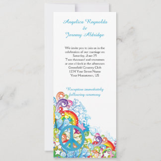 Abstract Floral Blue Peace Sign Post Wedding Invitation
