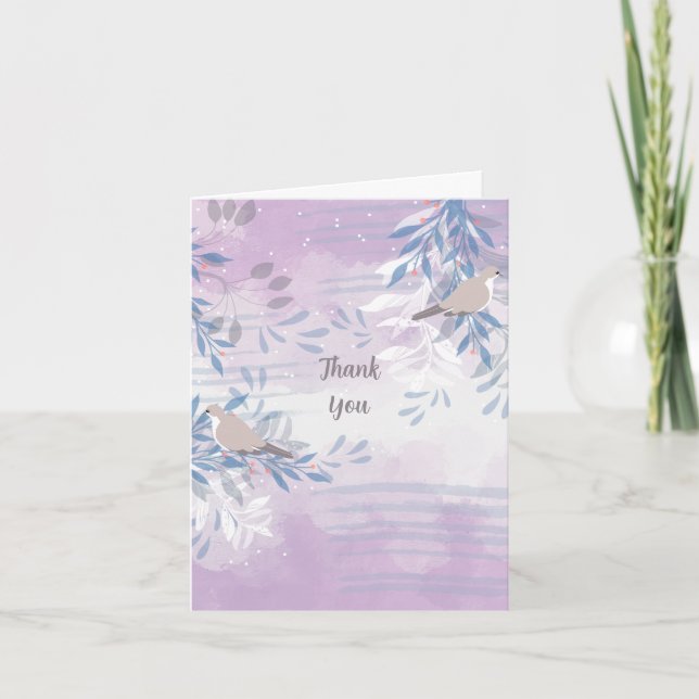 Abstract Floral Botanical Birds Thank You Card (Front)