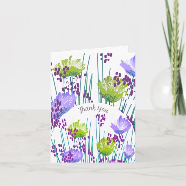 Abstract Floral Botanical Thank You Card (Front)