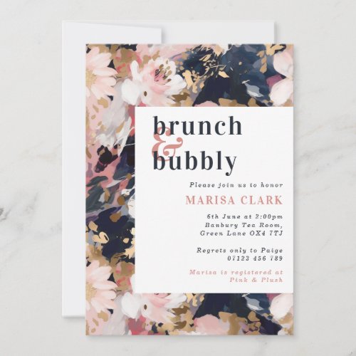 Abstract Floral Brunch  Bubbly Bridal Shower Invitation