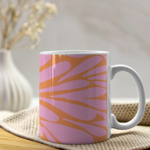 Abstract floral burst pattern pastel orange  pink coffee mug