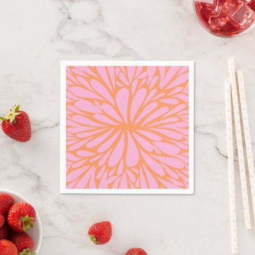 Abstract floral burst pattern pastel orange  pink napkins