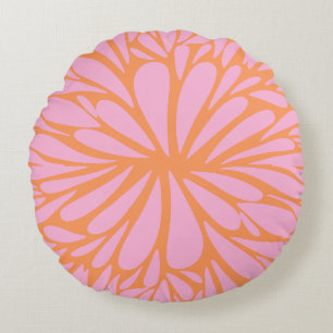 Abstract floral burst pattern pastel orange & pink round pillow