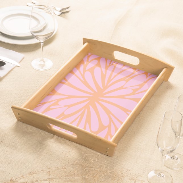 Abstract floral burst pattern pastel orange & pink serving tray (Front)