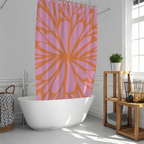 Abstract floral burst pattern pastel orange  pink shower curtain