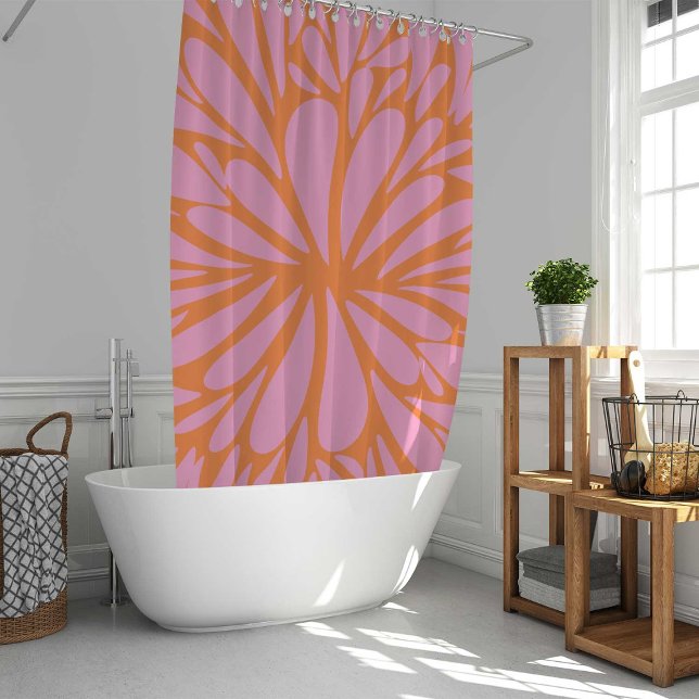 Abstract floral burst pattern pastel orange & pink shower curtain (Creator Uploaded)