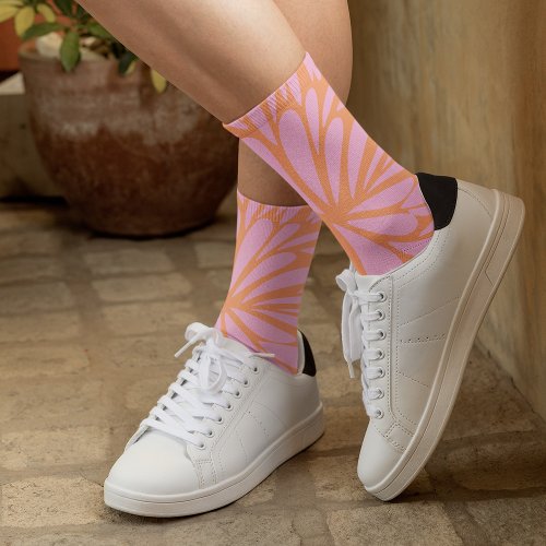 Abstract floral burst pattern pastel orange  pink socks