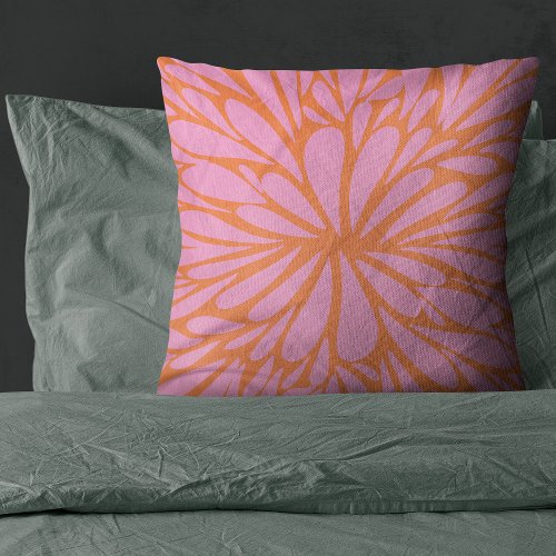 Abstract floral burst pattern pastel orange  pink throw pillow